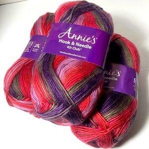 ANNIE'S HOOK AND NEEDLE CLUB YARN LOT of (3)Purple, Green and pink